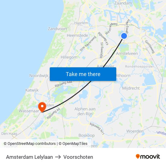 Amsterdam Lelylaan to Voorschoten map