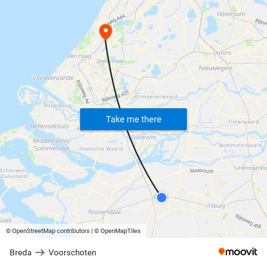 Breda to Voorschoten map
