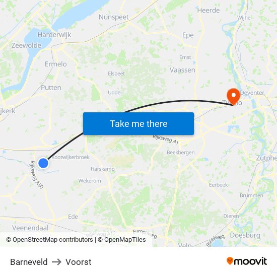 Barneveld to Voorst map