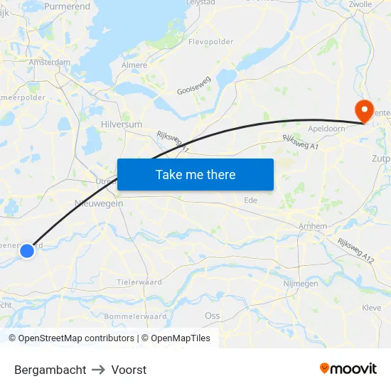 Bergambacht to Voorst map