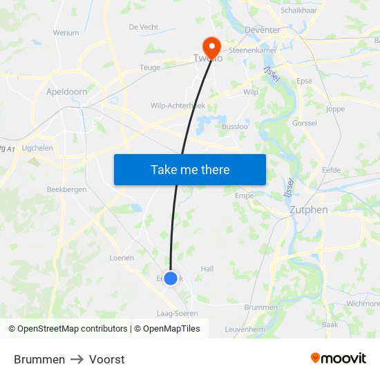 Brummen to Voorst map