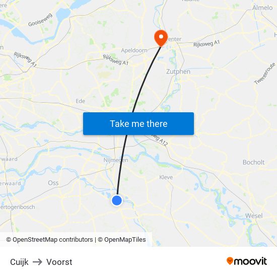 Cuijk to Voorst map
