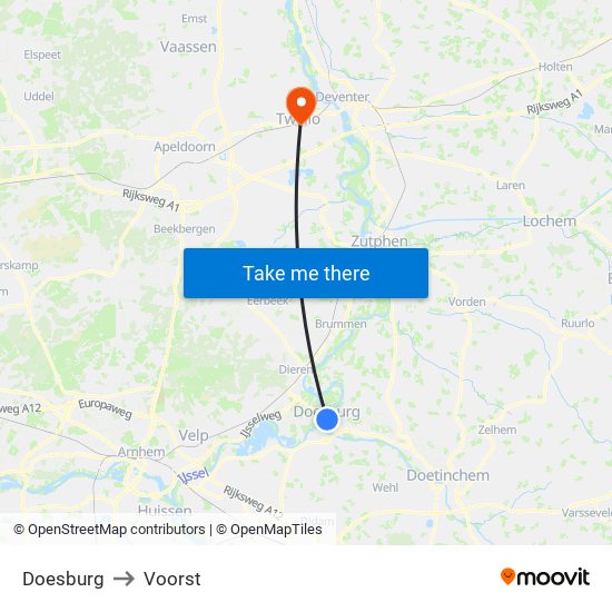 Doesburg to Voorst map