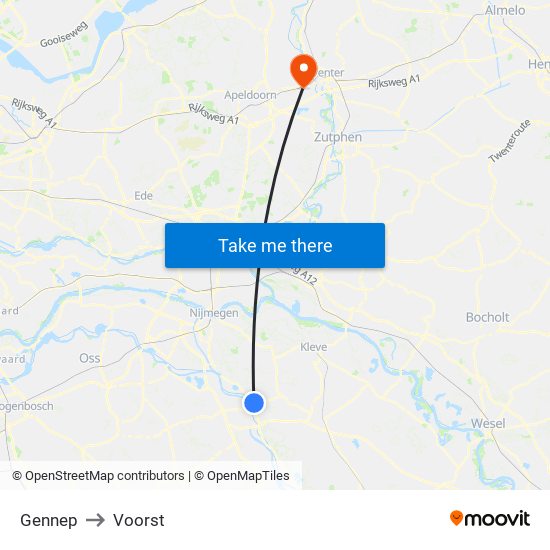 Gennep to Voorst map