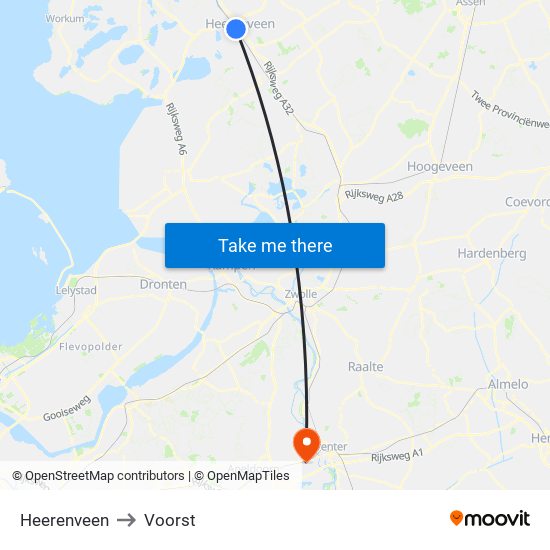 Heerenveen to Voorst map