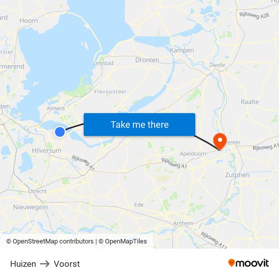 Huizen to Voorst map