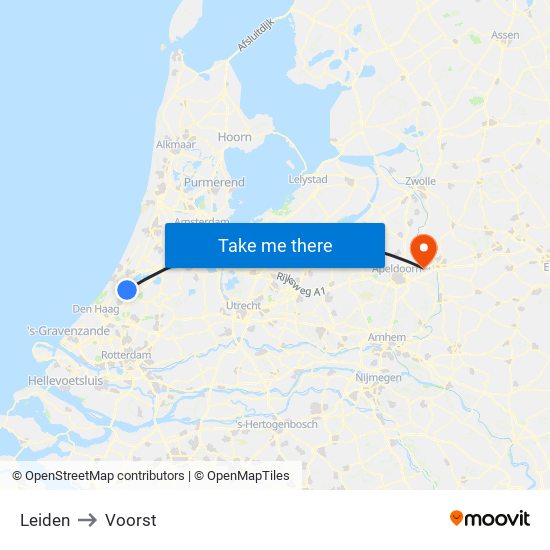 Leiden to Voorst map