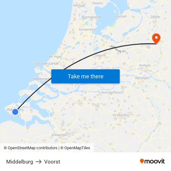Middelburg to Voorst map