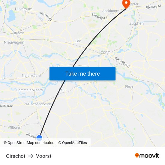 Oirschot to Voorst map