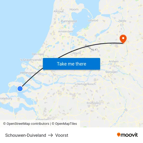 Schouwen-Duiveland to Voorst map