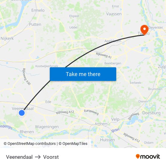 Veenendaal to Voorst map