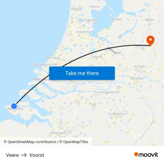 Veere to Voorst map