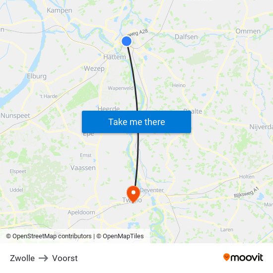 Zwolle to Voorst map