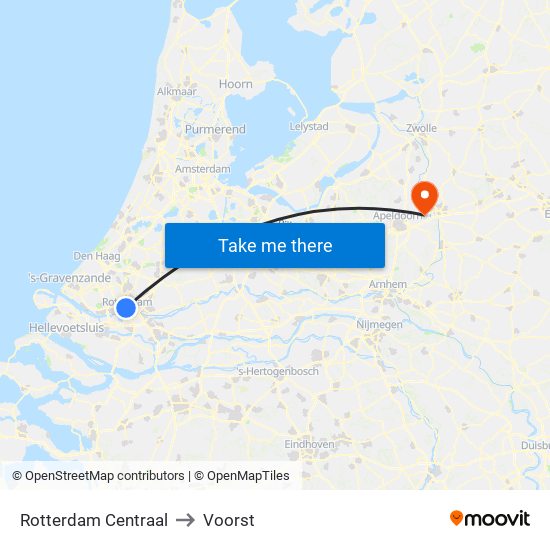 Rotterdam Centraal to Voorst map