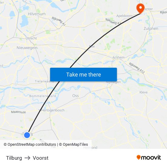 Tilburg to Voorst map