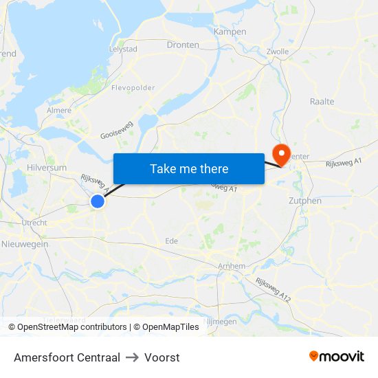 Amersfoort Centraal to Voorst map