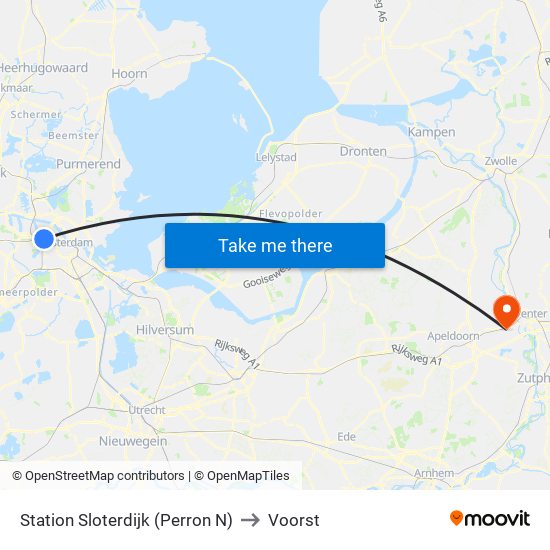 Station Sloterdijk (Perron N) to Voorst map