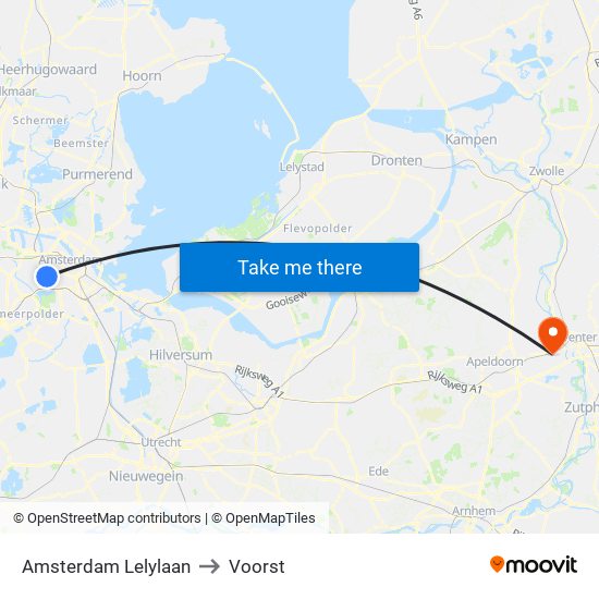 Amsterdam Lelylaan to Voorst map