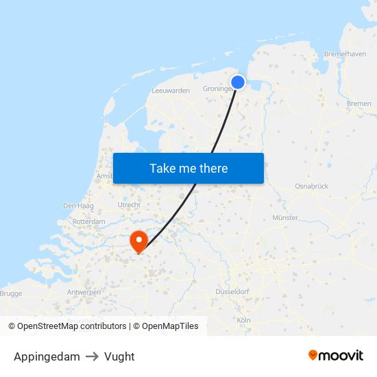 Appingedam to Vught map