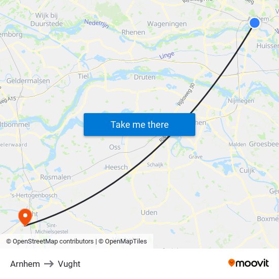 Arnhem to Vught map