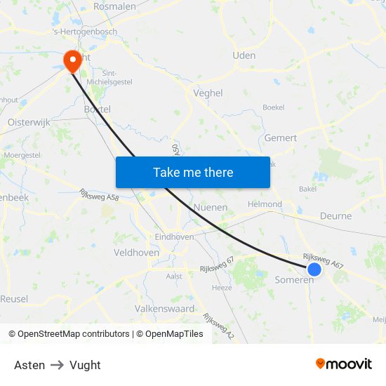 Asten to Vught map