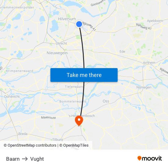 Baarn to Vught map