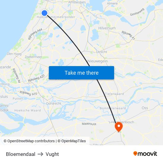 Bloemendaal to Vught map