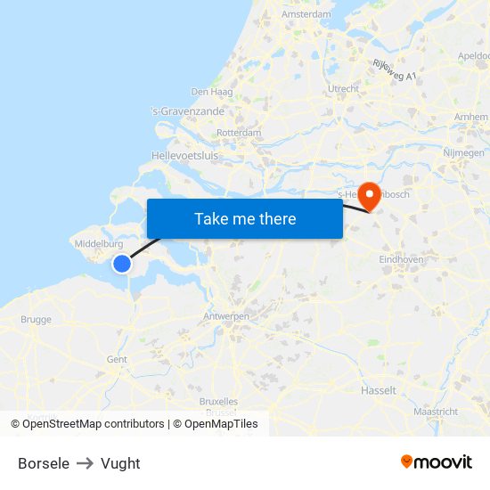 Borsele to Vught map