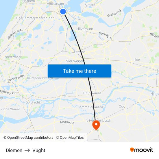 Diemen to Vught map