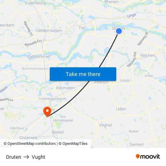 Druten to Vught map