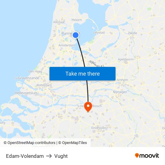 Edam-Volendam to Vught map