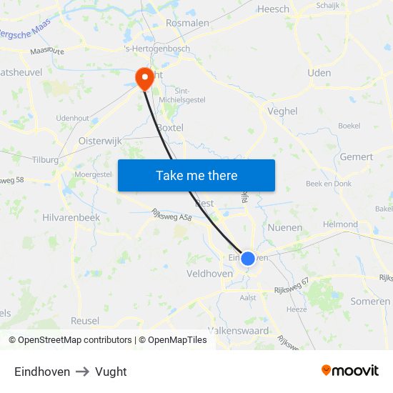 Eindhoven to Vught map