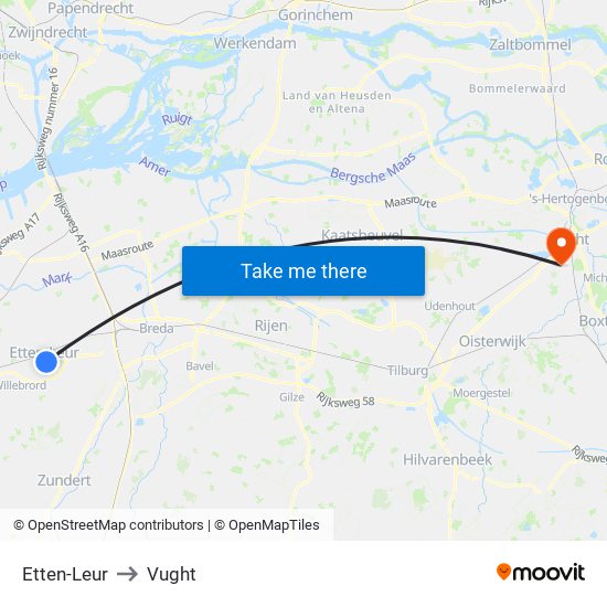 Etten-Leur to Vught map