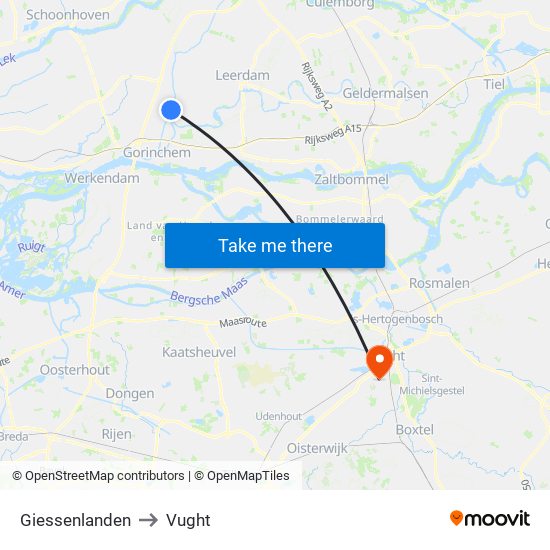 Giessenlanden to Vught map