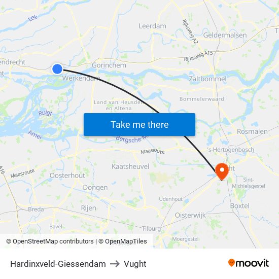 Hardinxveld-Giessendam to Vught map