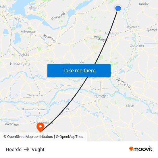Heerde to Vught map