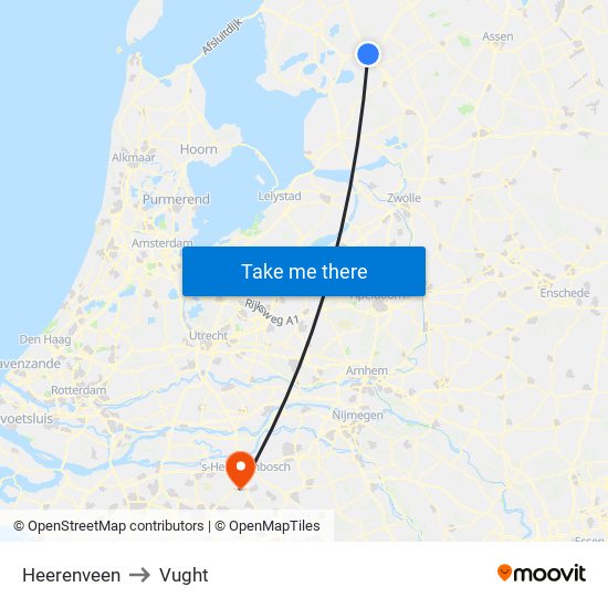 Heerenveen to Vught map