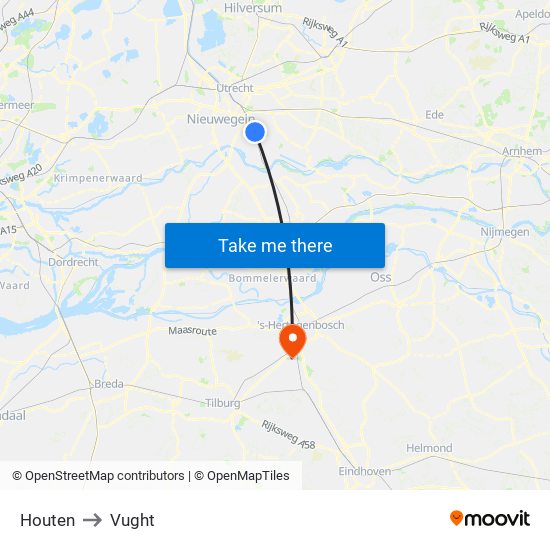 Houten to Vught map