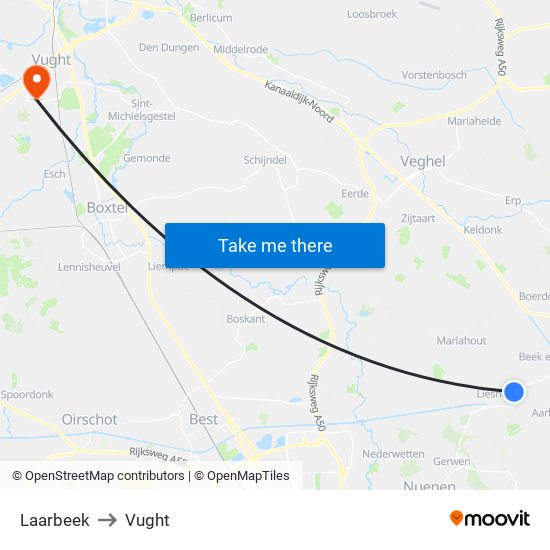 Laarbeek to Vught map
