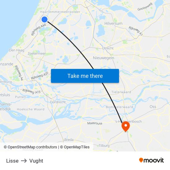 Lisse to Vught map