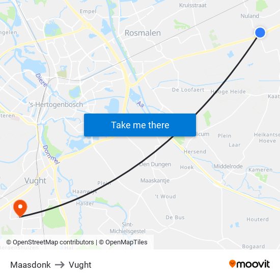 Maasdonk to Vught map