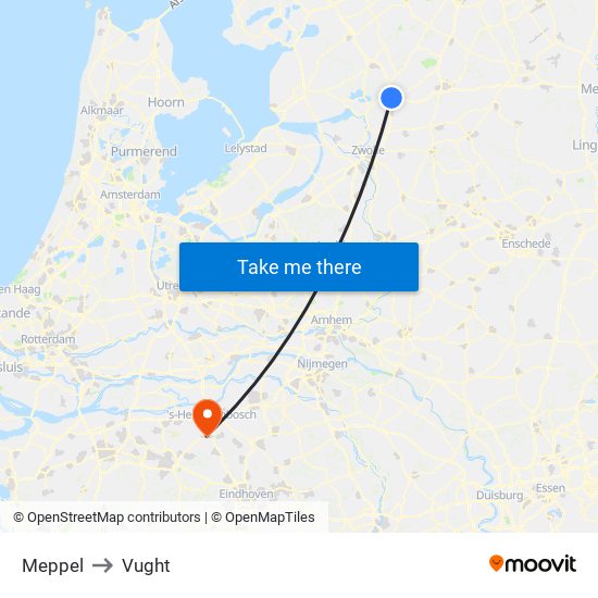 Meppel to Vught map