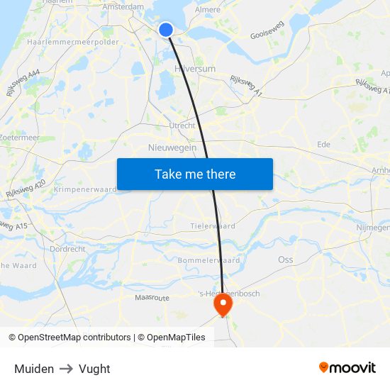 Muiden to Vught map