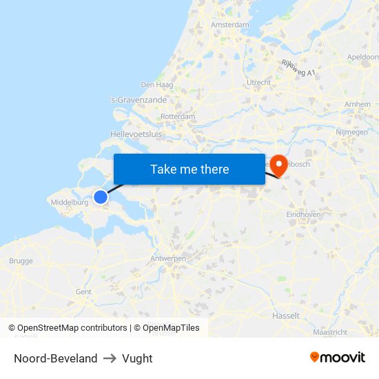 Noord-Beveland to Vught map