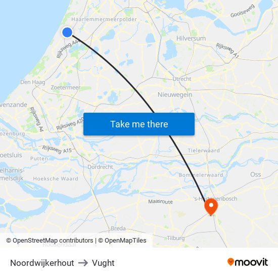 Noordwijkerhout to Vught map