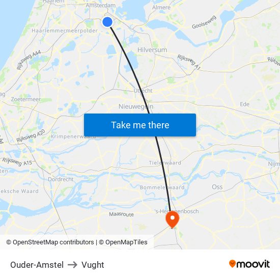 Ouder-Amstel to Vught map