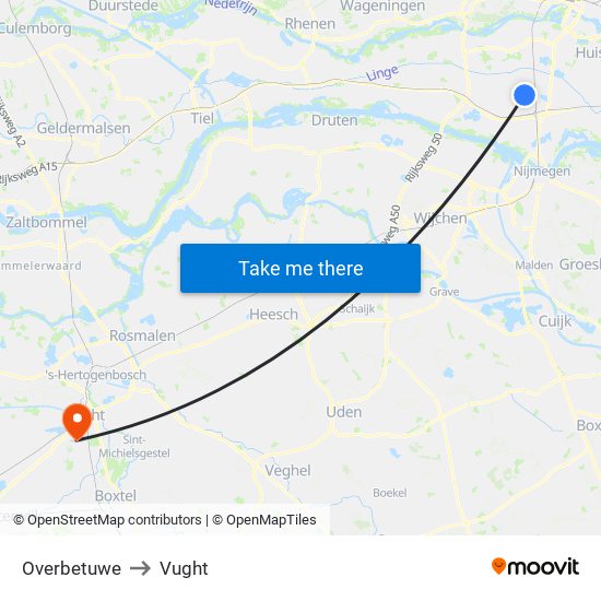 Overbetuwe to Vught map