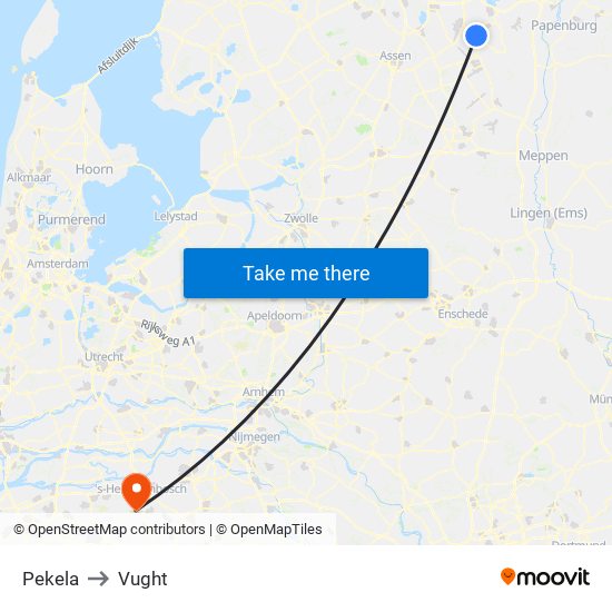 Pekela to Vught map