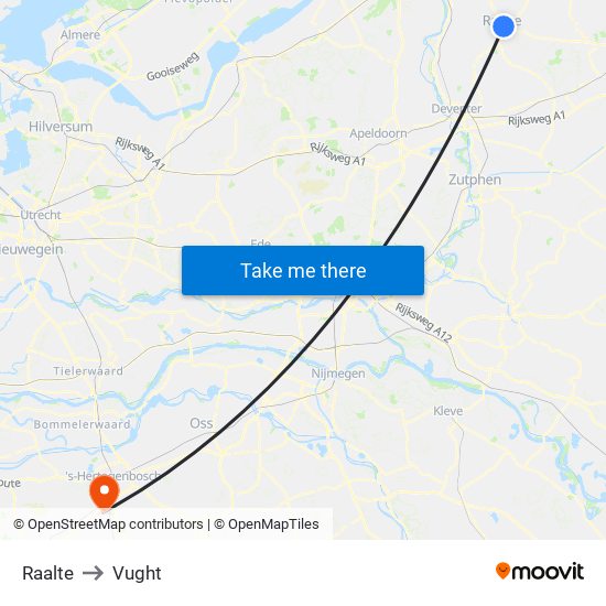 Raalte to Vught map