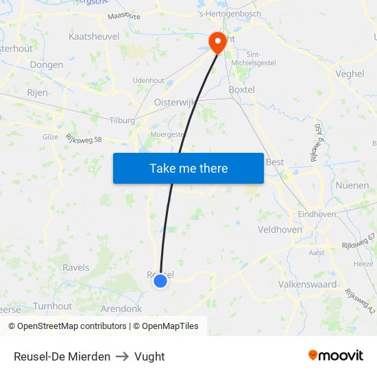 Reusel-De Mierden to Vught map